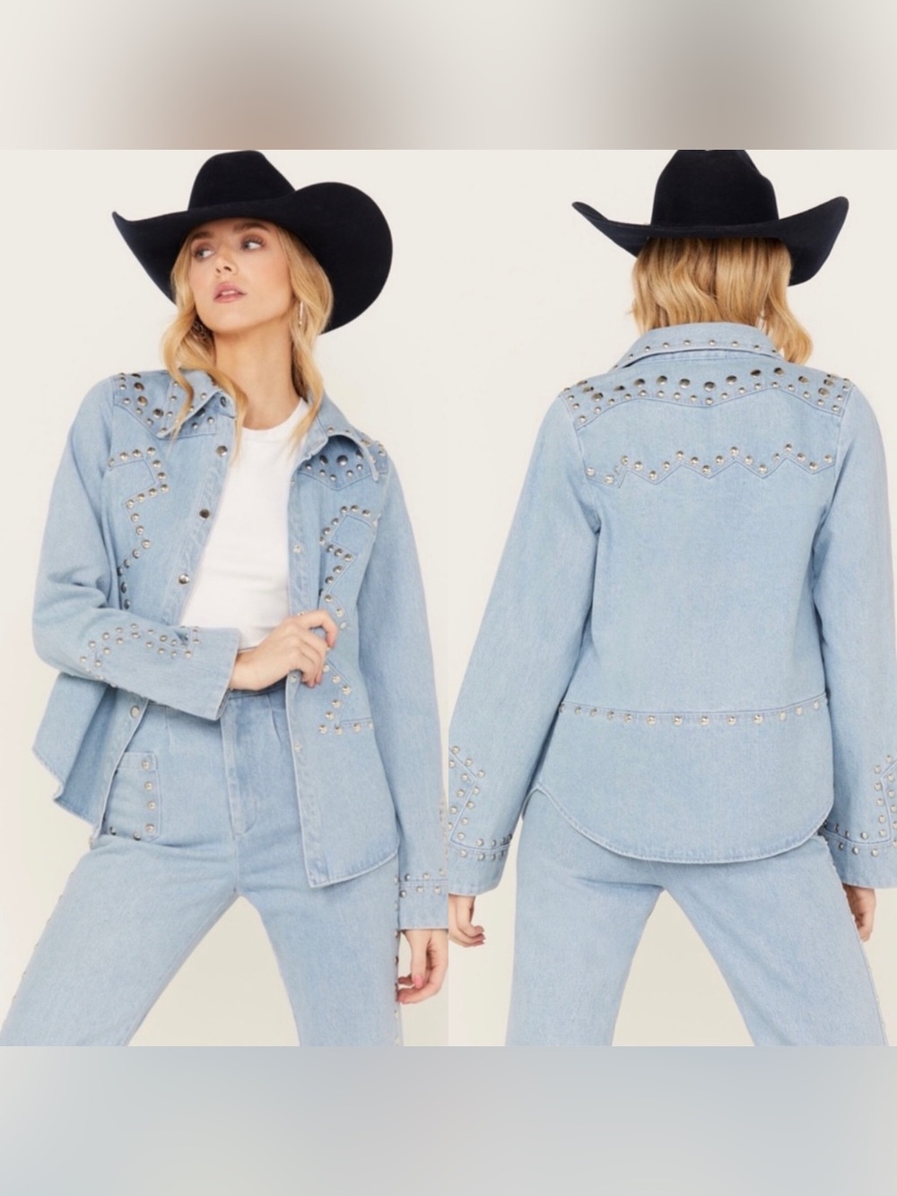 Understated Leather Bluegrass Studded Denim Western Jacket Size XS